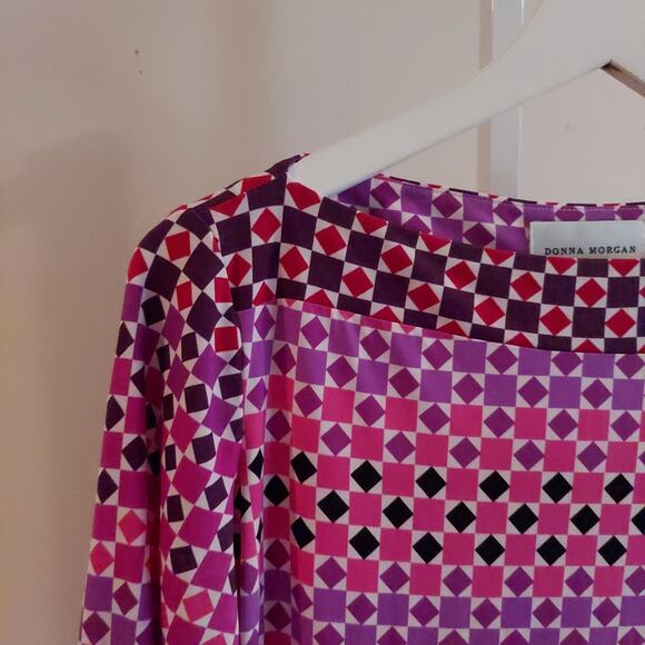 Donna Morgan Dress Size 8 Pink Purple Mod Geometric 3/4 Sleeve Knee Length Retro - Picture 4 of 8